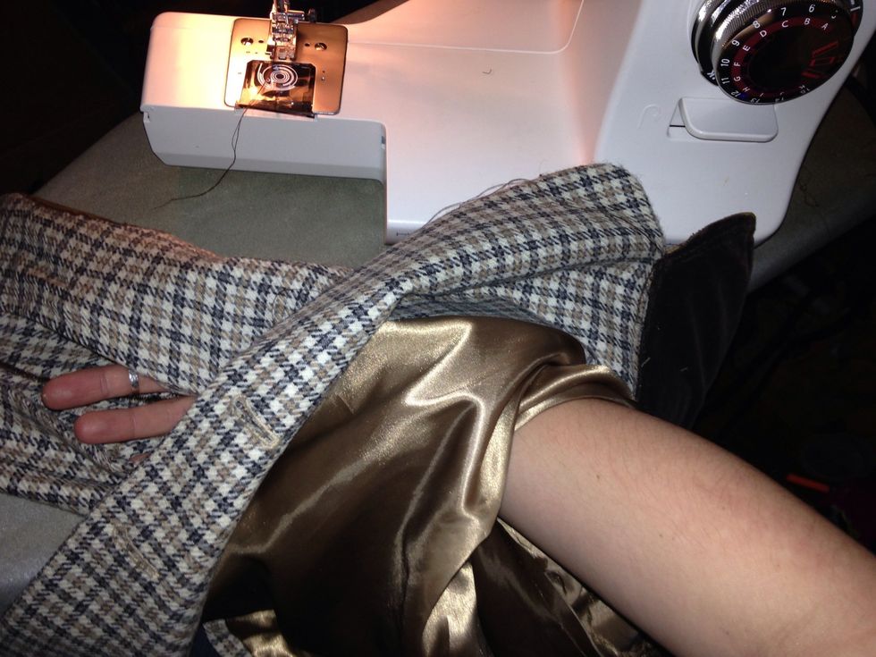 Now to close the sleeve. Pull it inside out and sew as close as possible to the original stitch line. Use a small stitch and doing two rows will keep it secure.