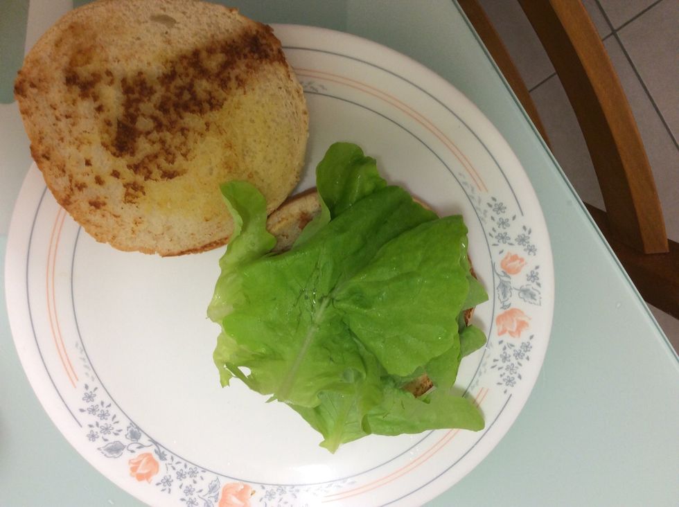 Now to construct your burger. First add lettuce