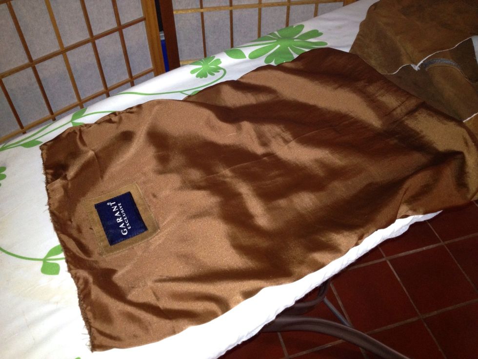 Now to line the bag: place the lining out side out and the suede bag outside in.