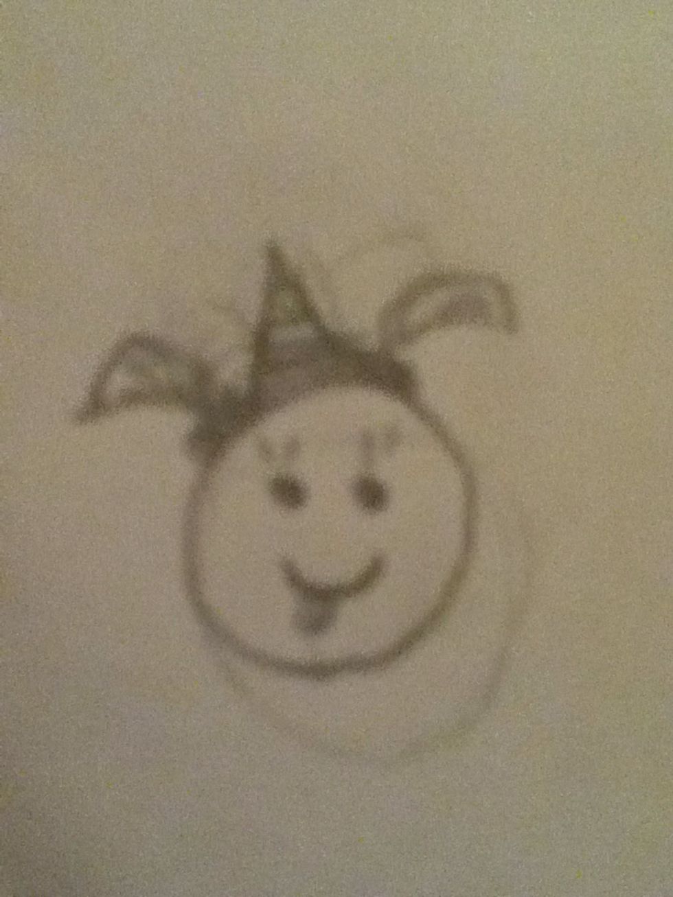 Now to make it fancier draw a hat on the head. I drew a party hat