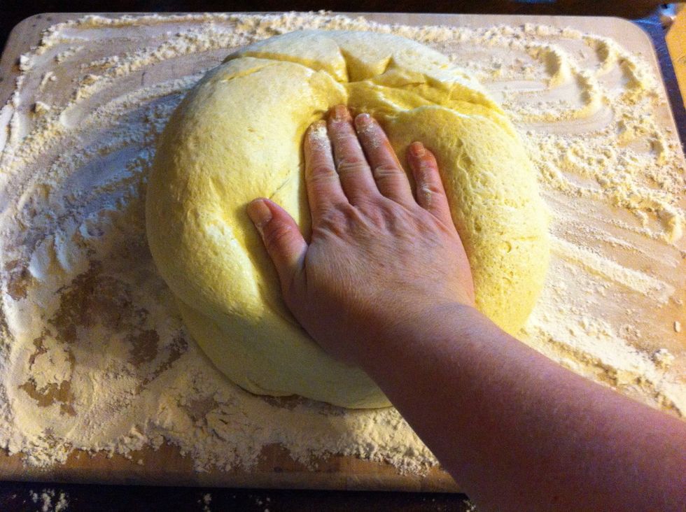 Now to press into a rectangle. No flipping. No kneading. We are NOT making biscuits here folks! ... Just press.