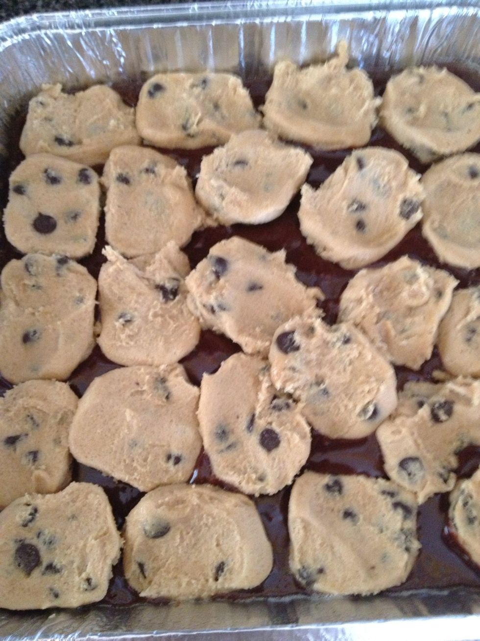 Now top with cookie dough or you can use regular cookies too,since they were a little thick I just pressed them a little