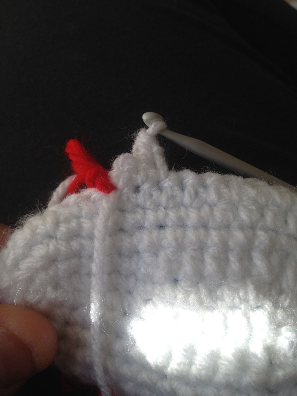 Now turn the sole around so bottom is facing you and do a single crochet into the first top stitch then do a half double crochet, half double crochet and fasten off leave enough length to see in end