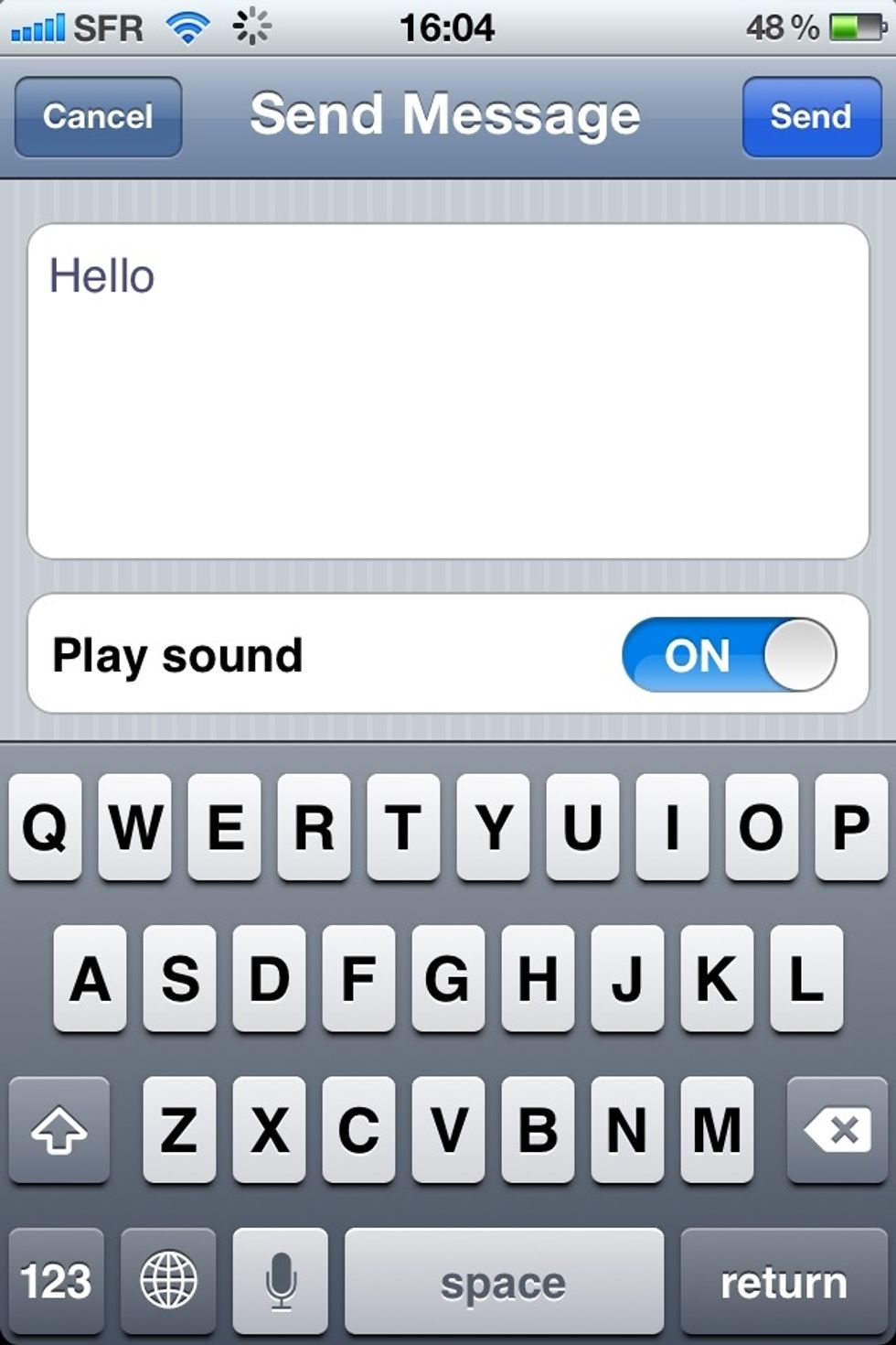 Now type the message of your choice but for this guide tap on play sound then tap send