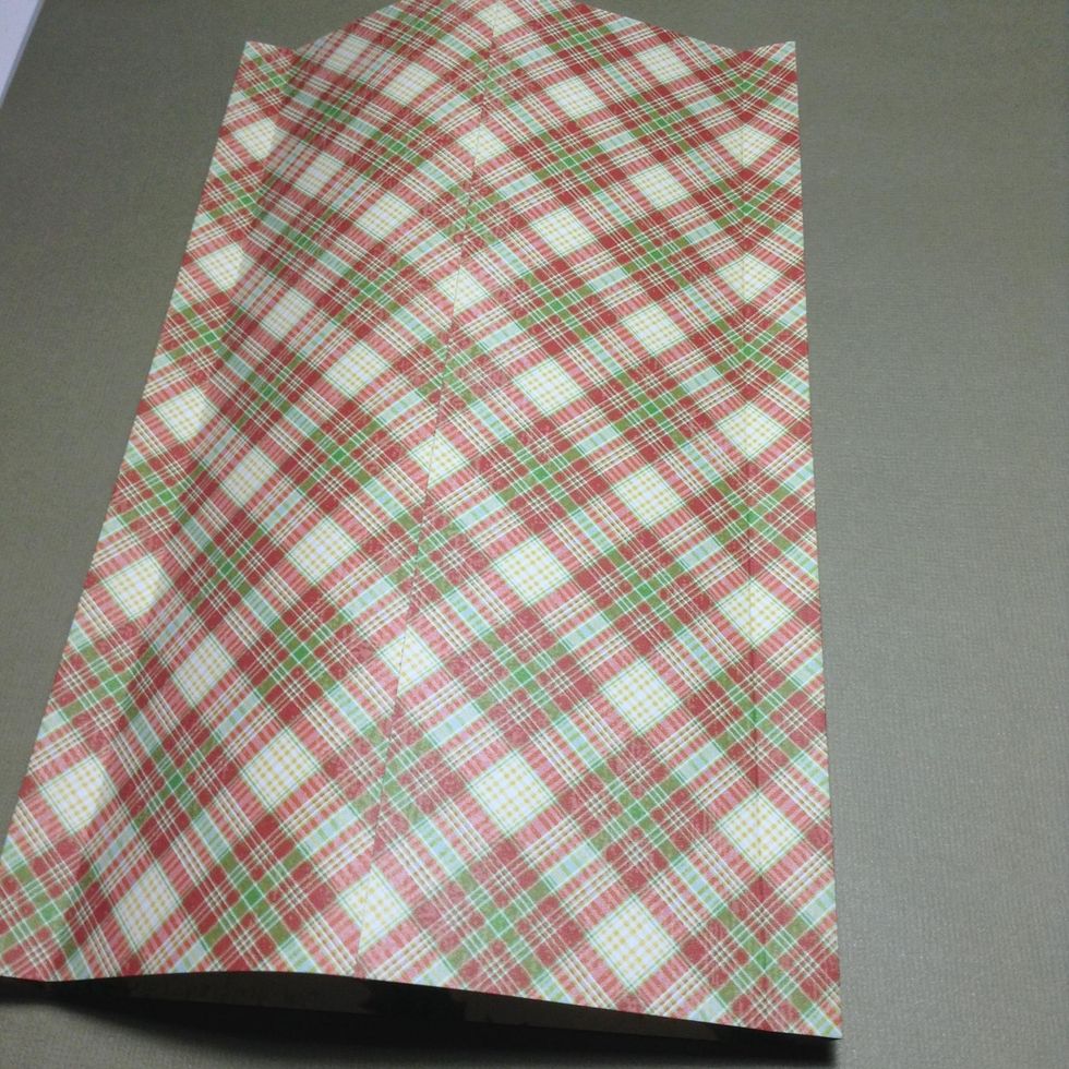 Now, unfold..you must have this...The paper glued in half and two folds.
