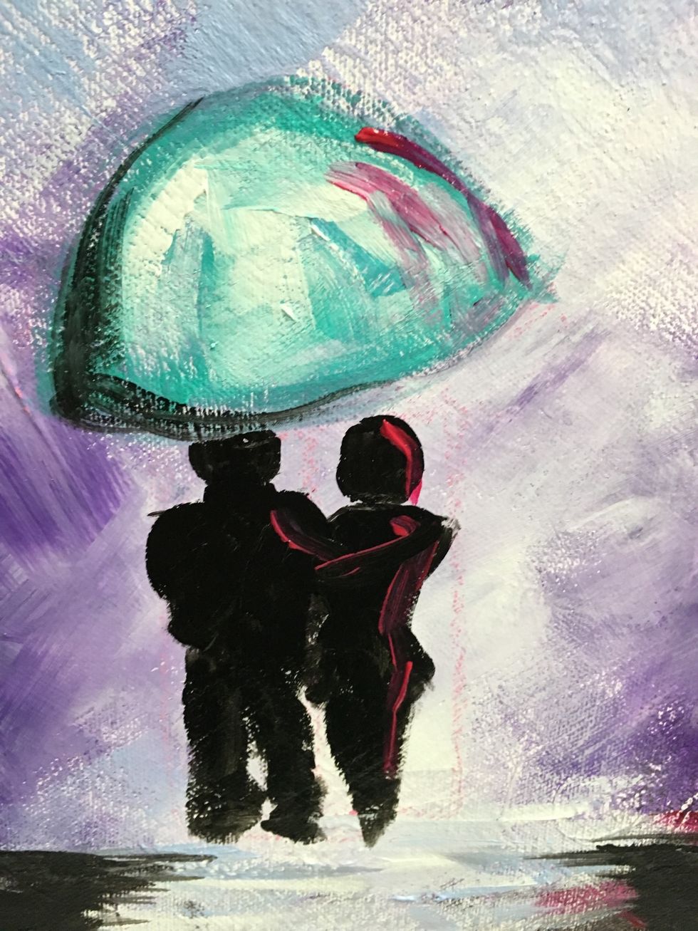 Now use some of the colors from our painting. Pink on the pink side.