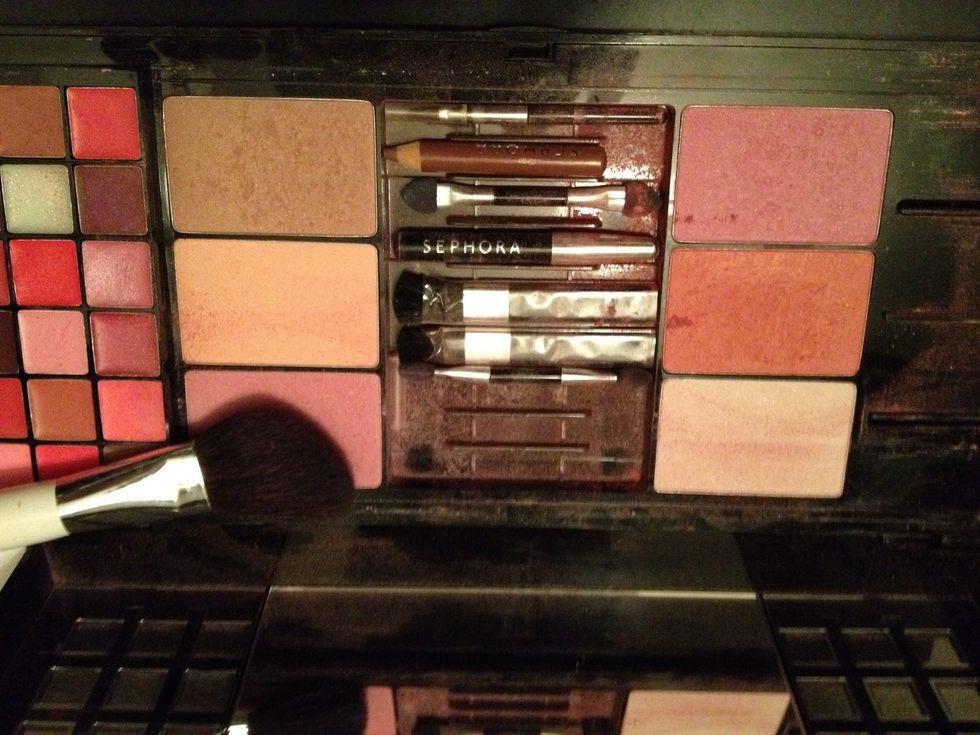 Now using blush pick a mellow color not too bright nor dark these colors are better when going out not an interview. The color I pick is the one my brush is on