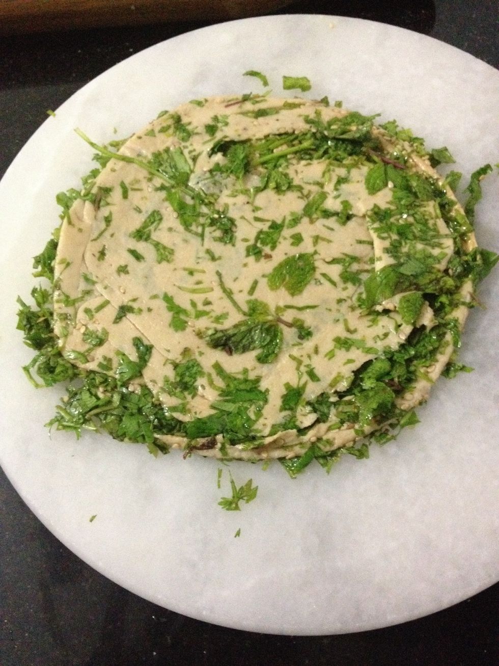 Now using the rolling pin roll it to half the original size