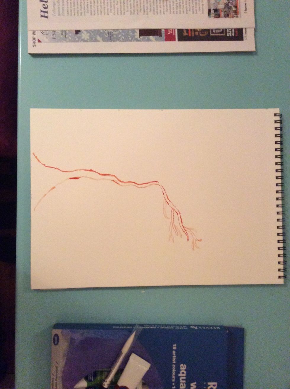 Now using the same brush strokes draw your main branch and add little branches stemming of the main branch