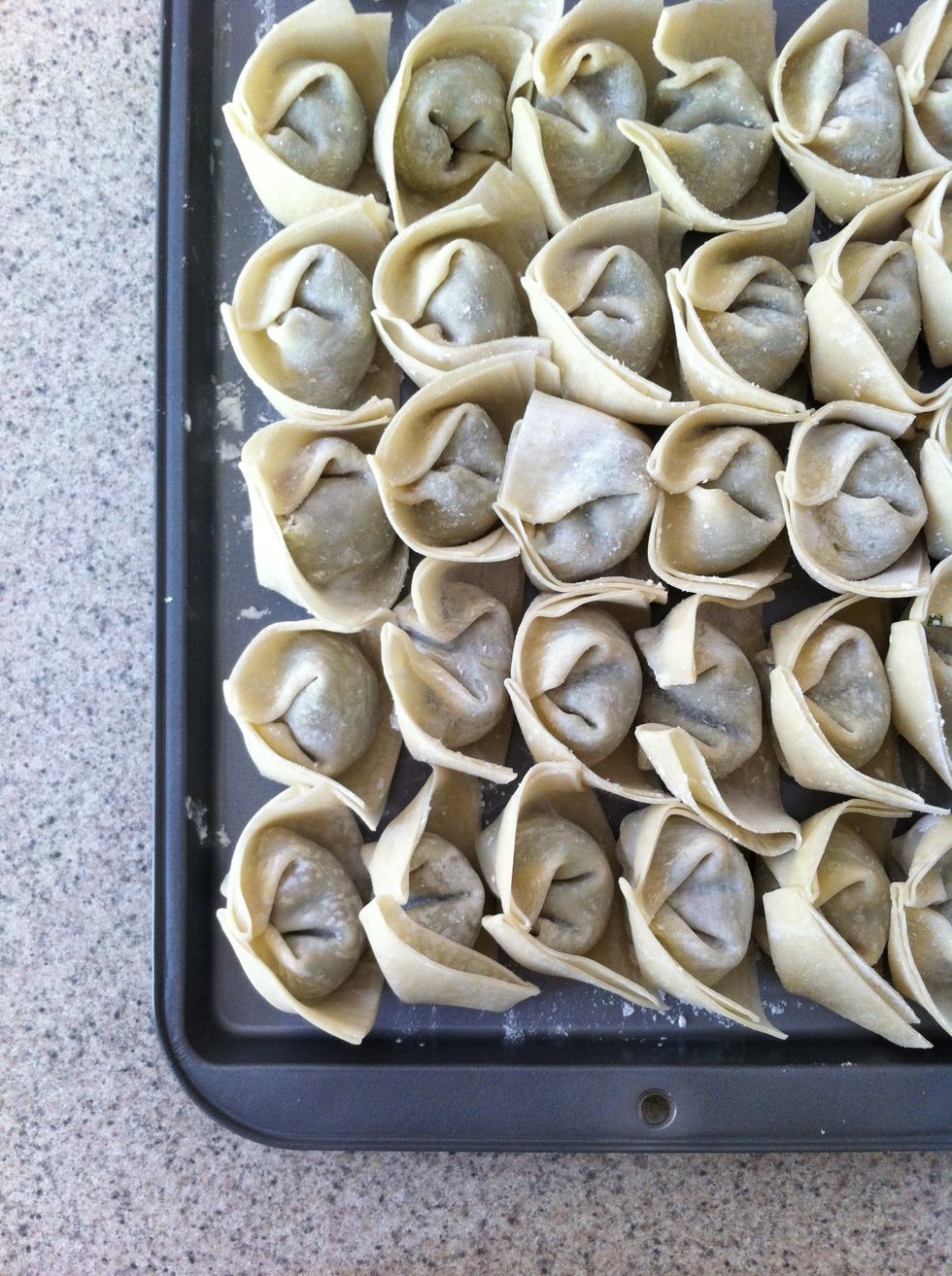Now we are ready to cook the dumplings! Or you can cover the tray of dumplings with food film and store in freezer for later serving. Recommended not to be stored for over a week.