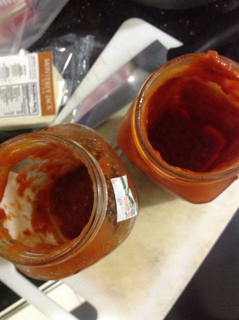 Now we don't want to waste the bits and pieces of the remainders in the jars.