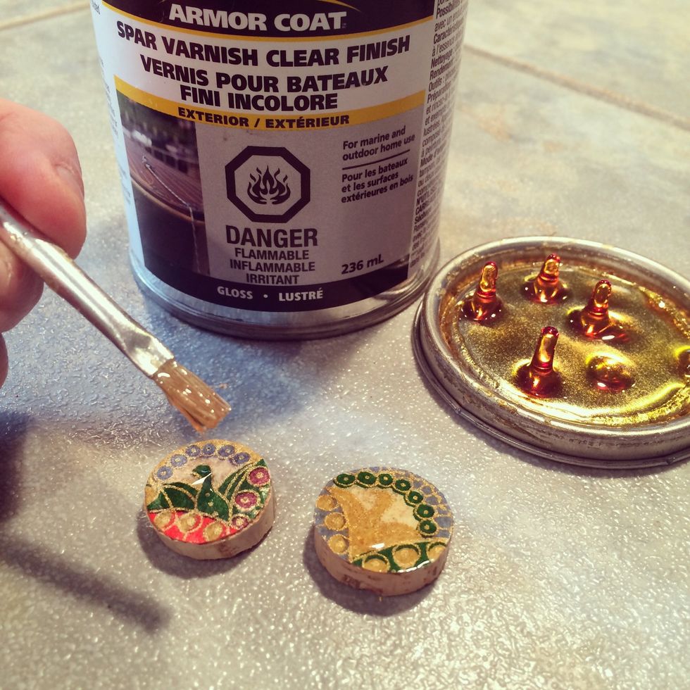 Now we get to start adding the wood varnish. I like to use a paintbrush for this step. You want to add 2-3 coats allowing for drying inbetween coats.