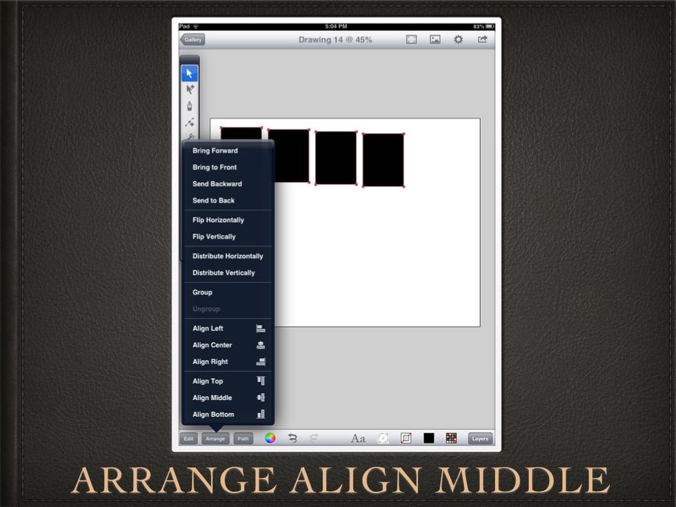 Now we have 4. Select all of these rectangles and where it says ARRANGE at the bottom left of the screen, choose ALIGN MIDDLE.