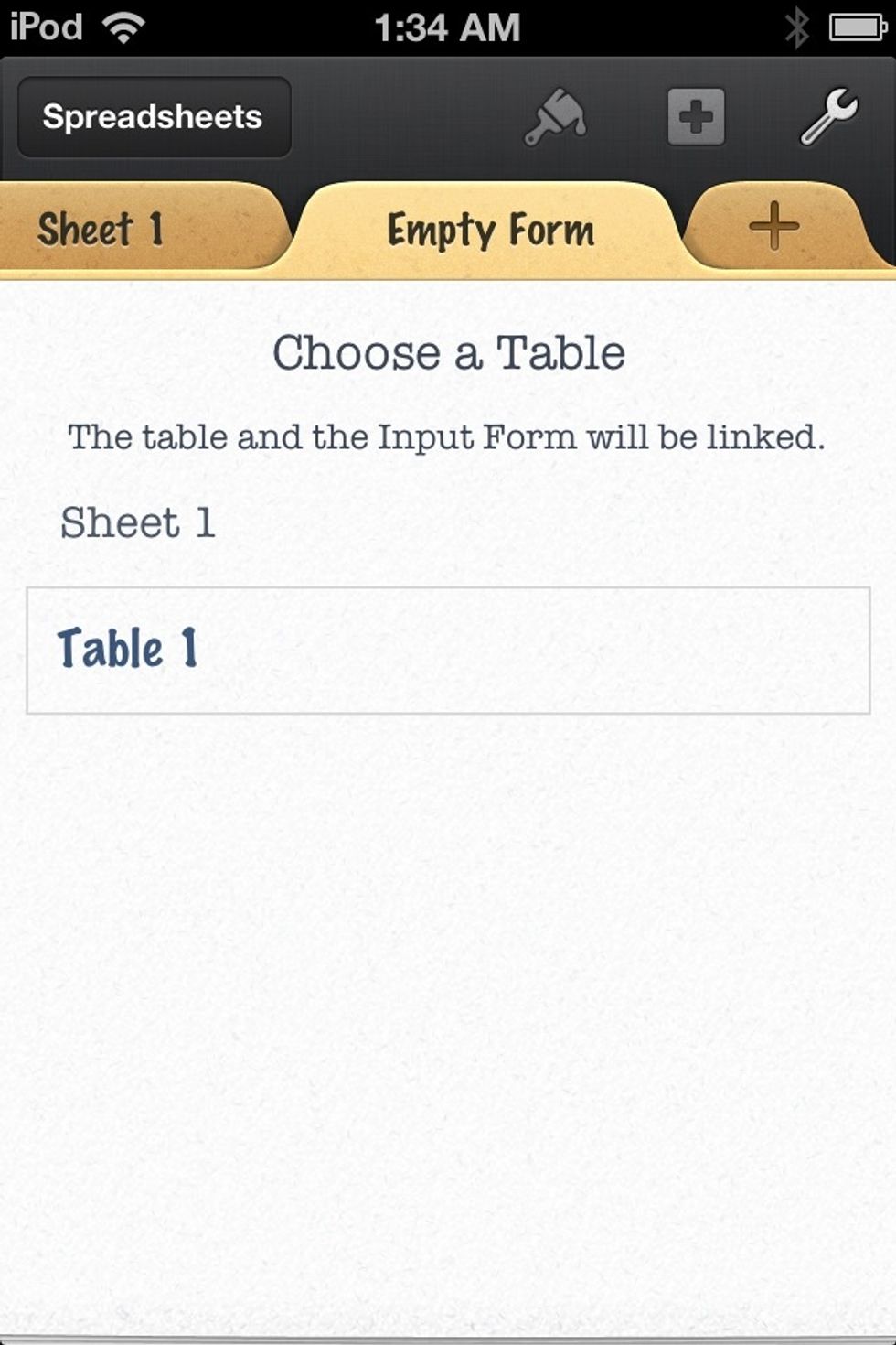 Now we have to LINK the form to our TABLE. Tap where it says TABLE 1.