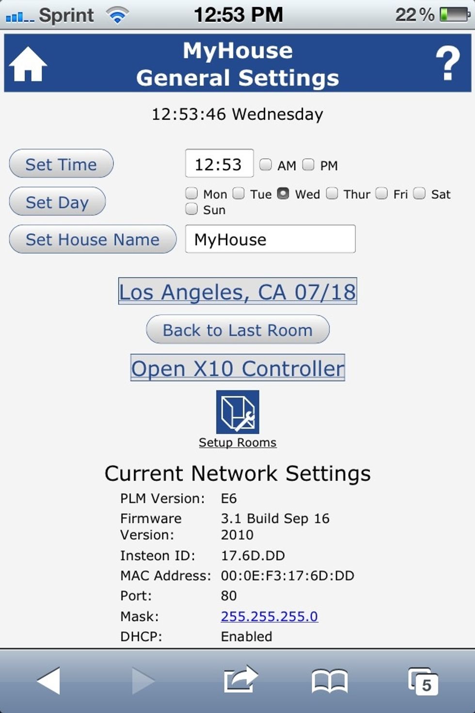Now we'll want to type the time and click the Set Time button. Once the time is set, click on the Home icon in the top-left corner of the page.