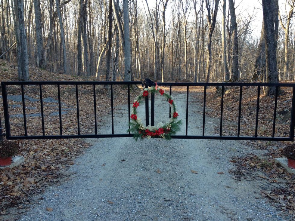 Now we need snow! I'll complete those gates with some garland later.