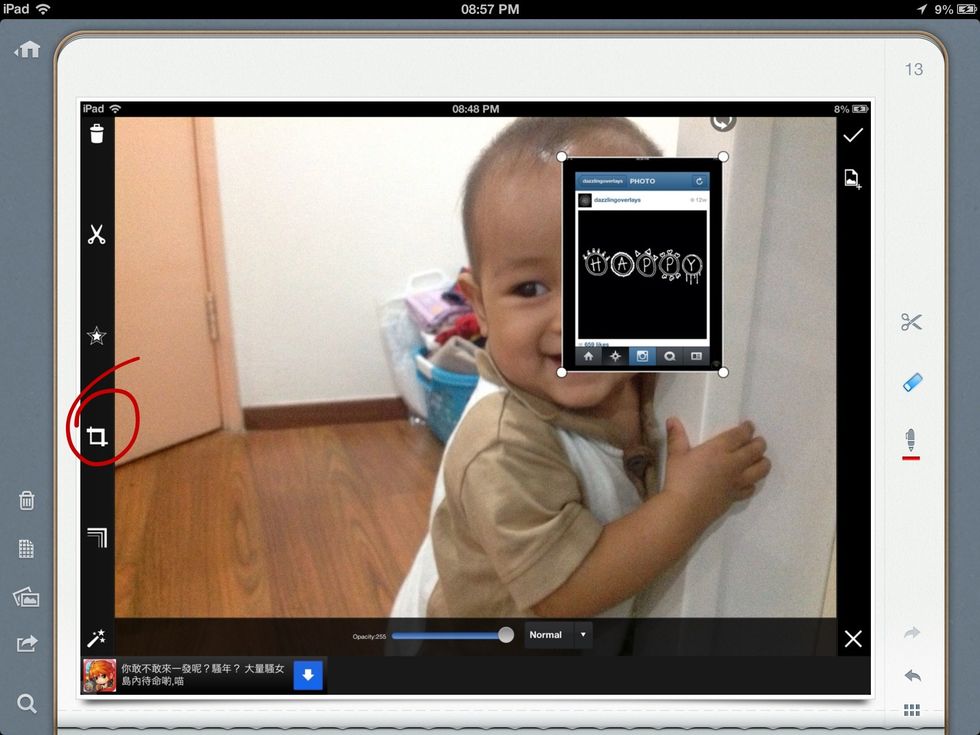 Now we need to crop the overlay. Tap the crop button the the left.