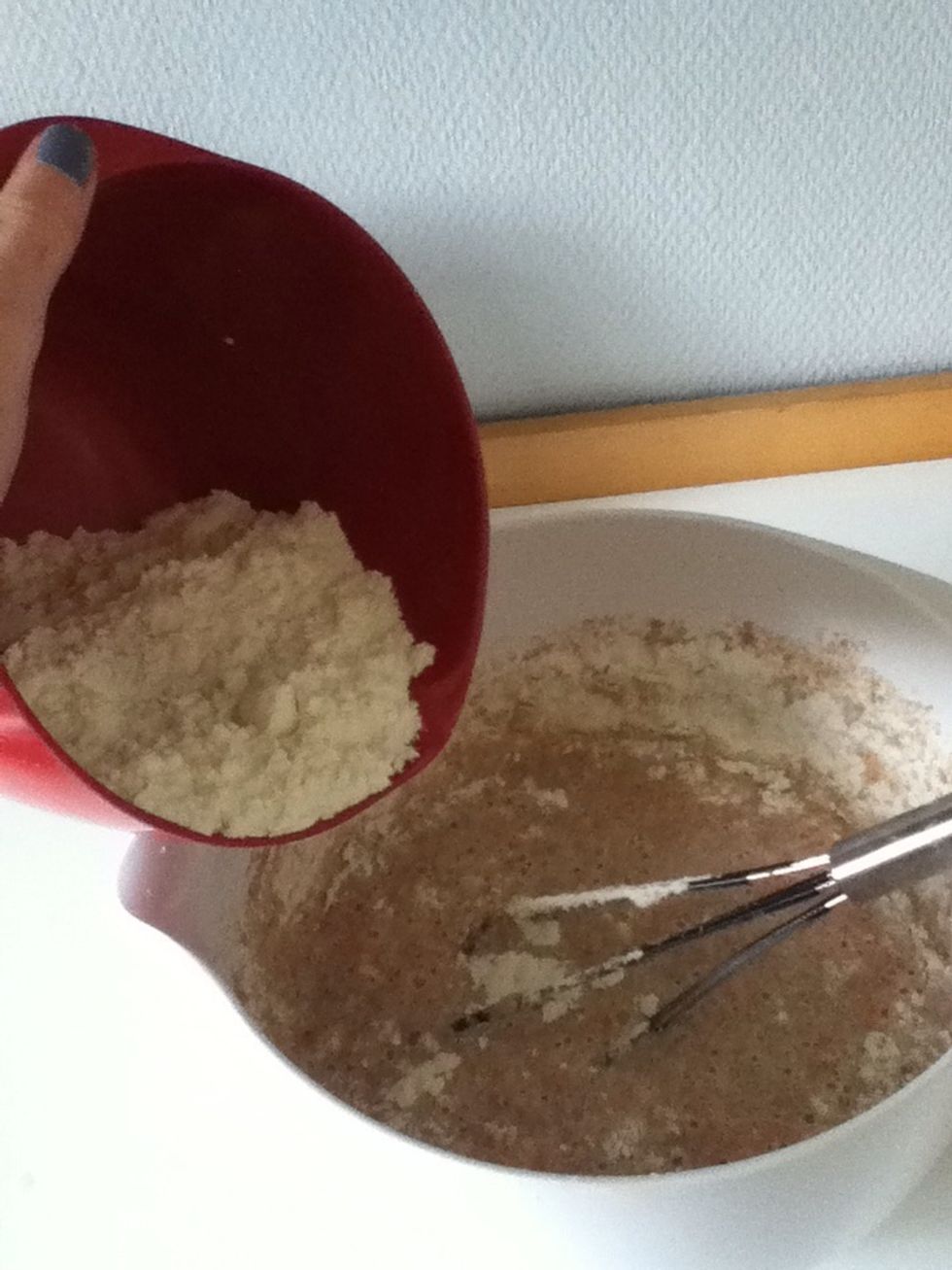 Now we only need the wheat flour. Add in a little at a time to make sure the dough doesn't gets to dry with all that flour!