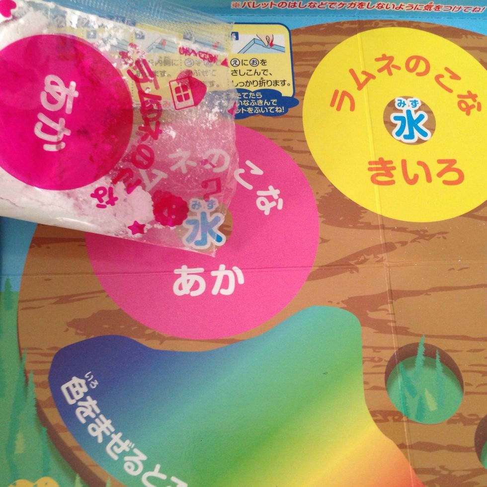 Now we r going to take our powders and pour them into to their matching color palette