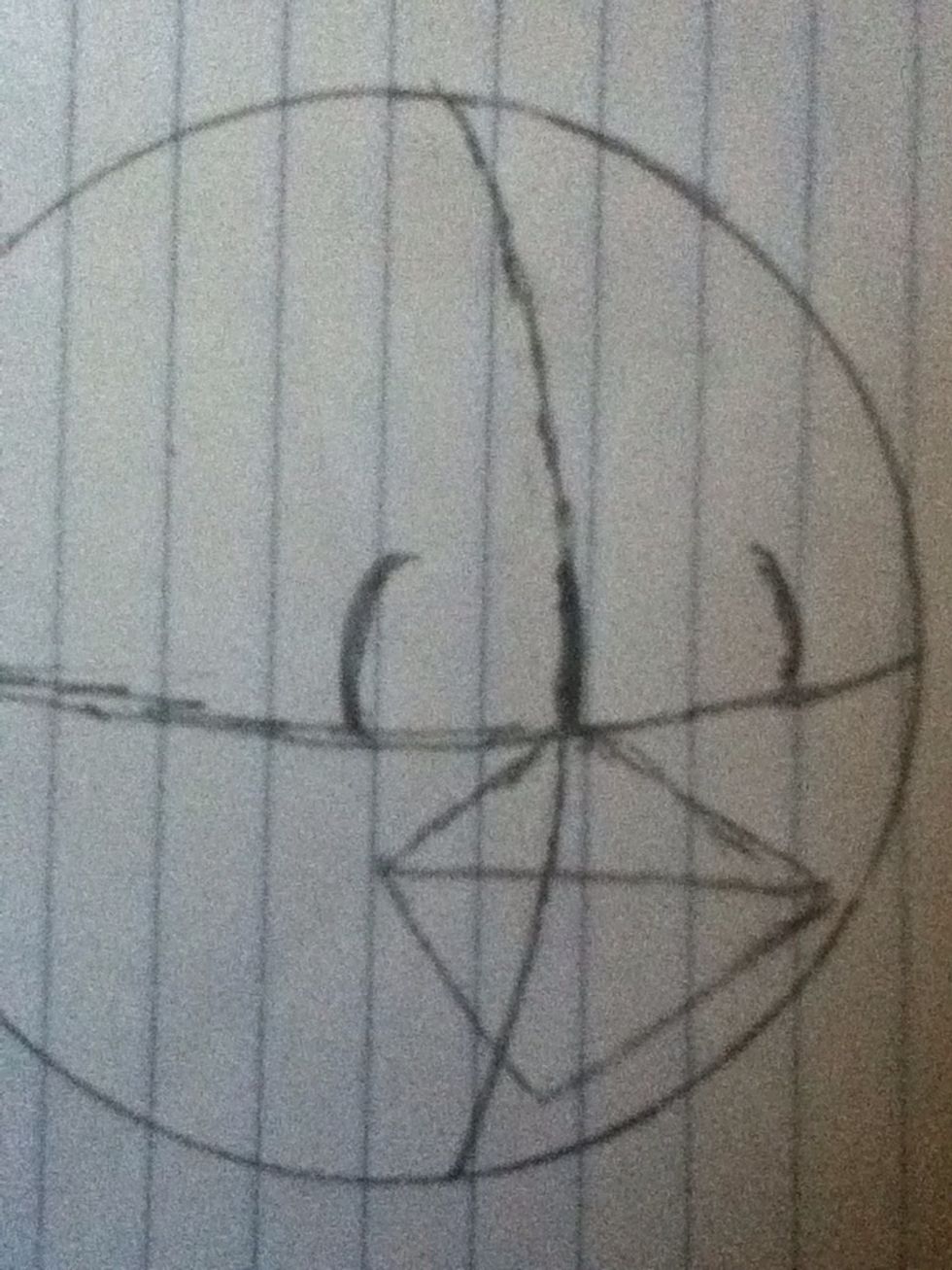Now we're going to do the eyes. Draw a "parentheses" like thing above and a line in the middle, and be sure to make it dark.