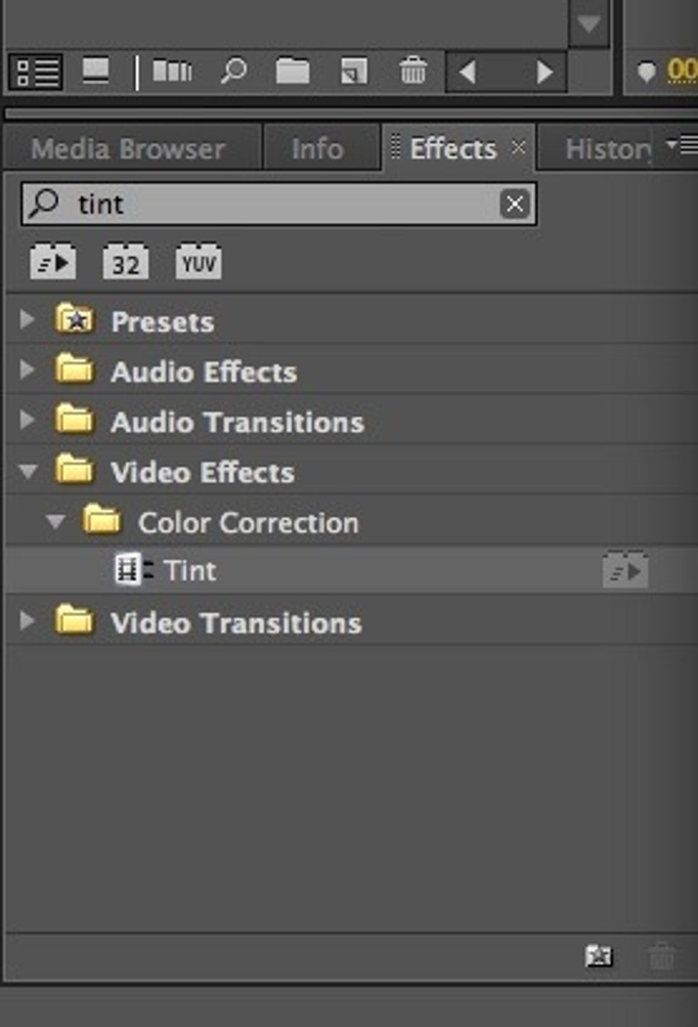 Now we will add our last effect, which is Tint. Search for this effect and drag and drop onto your clip.