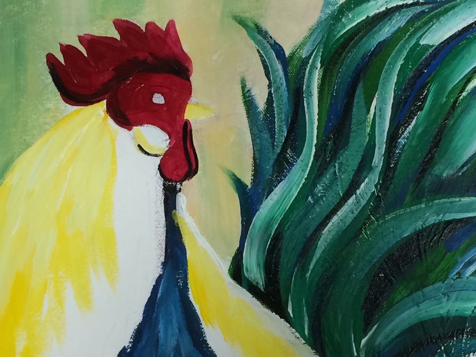 Now we will use red paint. Let's paint the head red. I added a little black to define shapes.