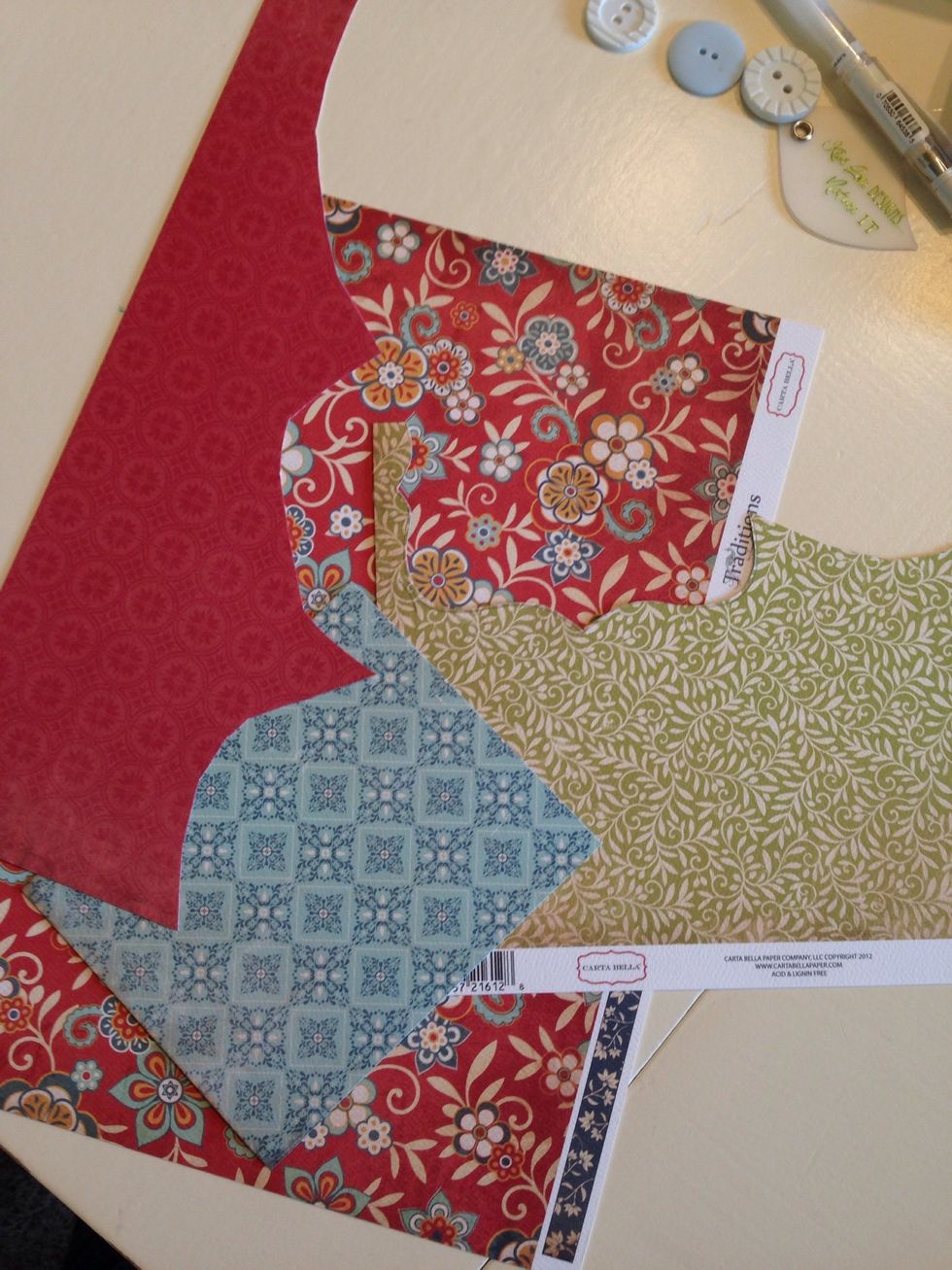 Now what to do with your scraps? With 5-6 double-sided papers, you can get a beautiful layered 2 page layout plus 1-2 cards using your scraps.