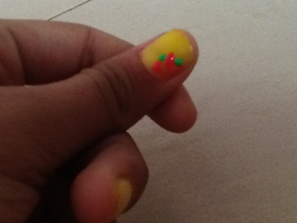 Now where you left the spaces between the 1st color,put drops of paint.....