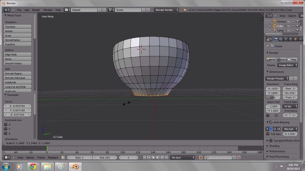 Now, with the same vertices selected, use scale (shortcut S) and pull outward to slightly widen the base.