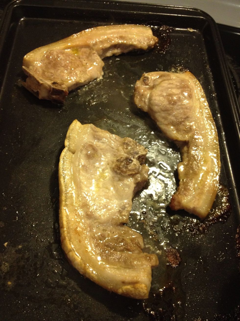 Now would be a good time to check on the pork. Yep, time to flip them over and let the other side catch a tan. Back in the oven they go!