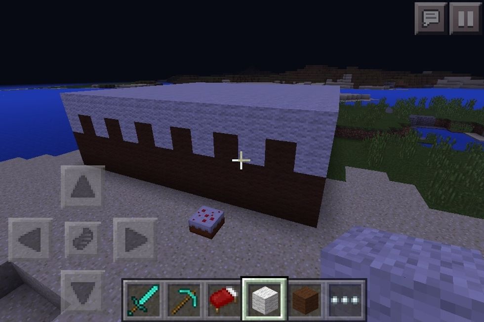 Now wreck one block of the brown wool and replace it with white wool for the frosting on the cake
