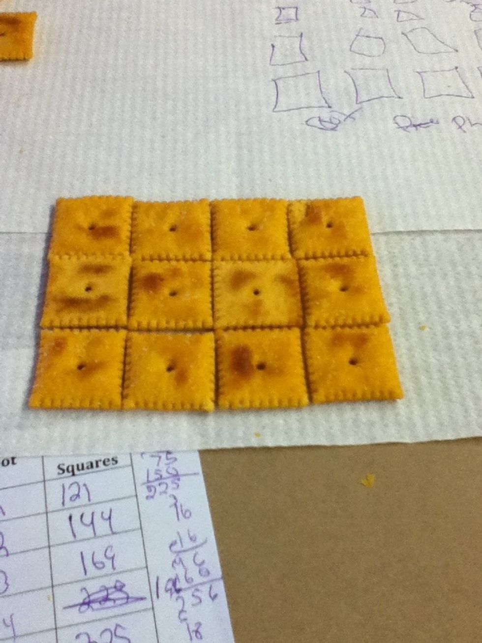 Now you add 4 four across the length. Now you have 3 more rows of cheese nips on the width