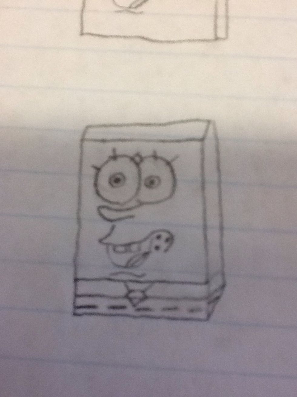 Now you are able to draw Spongebob's outfit. Draw his usual square pants and tie.