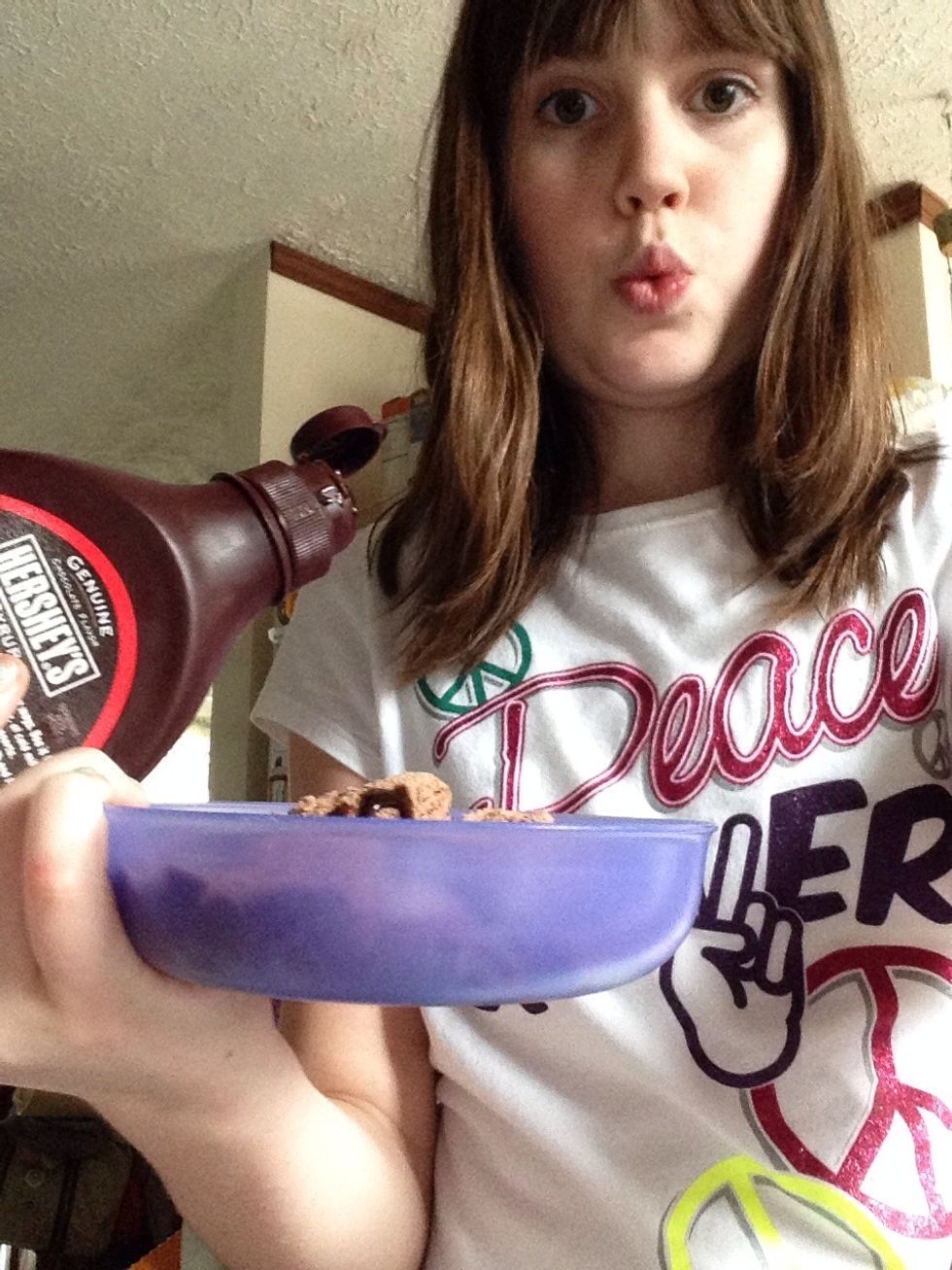 Now you can add the chocolate syrup