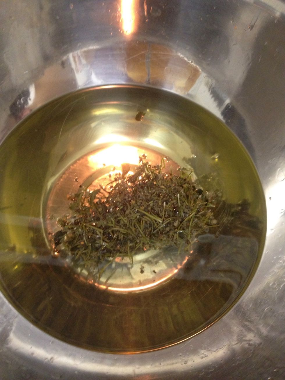 Now, you can add the dried rosemary and mint! Stir it up and turn off the heat.