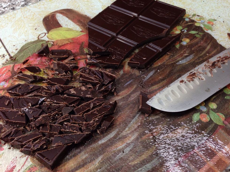 Now you can chop and melt the semi sweet chocolate. It should only take 45 seconds to 1 minute, again check it every 15 seconds!