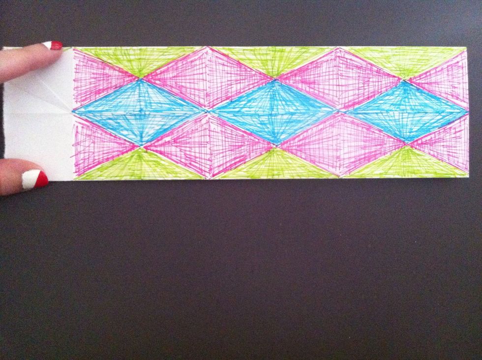 Now you can color it. Color whatever colors you want, but you might want to color in same pattern. Click picture because you don't need to color left edge.