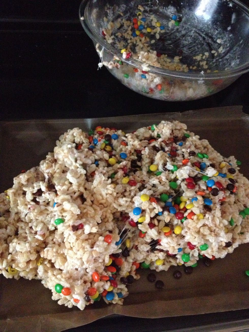 Now you can dump it onto the waxed paper lined cookie sheet.