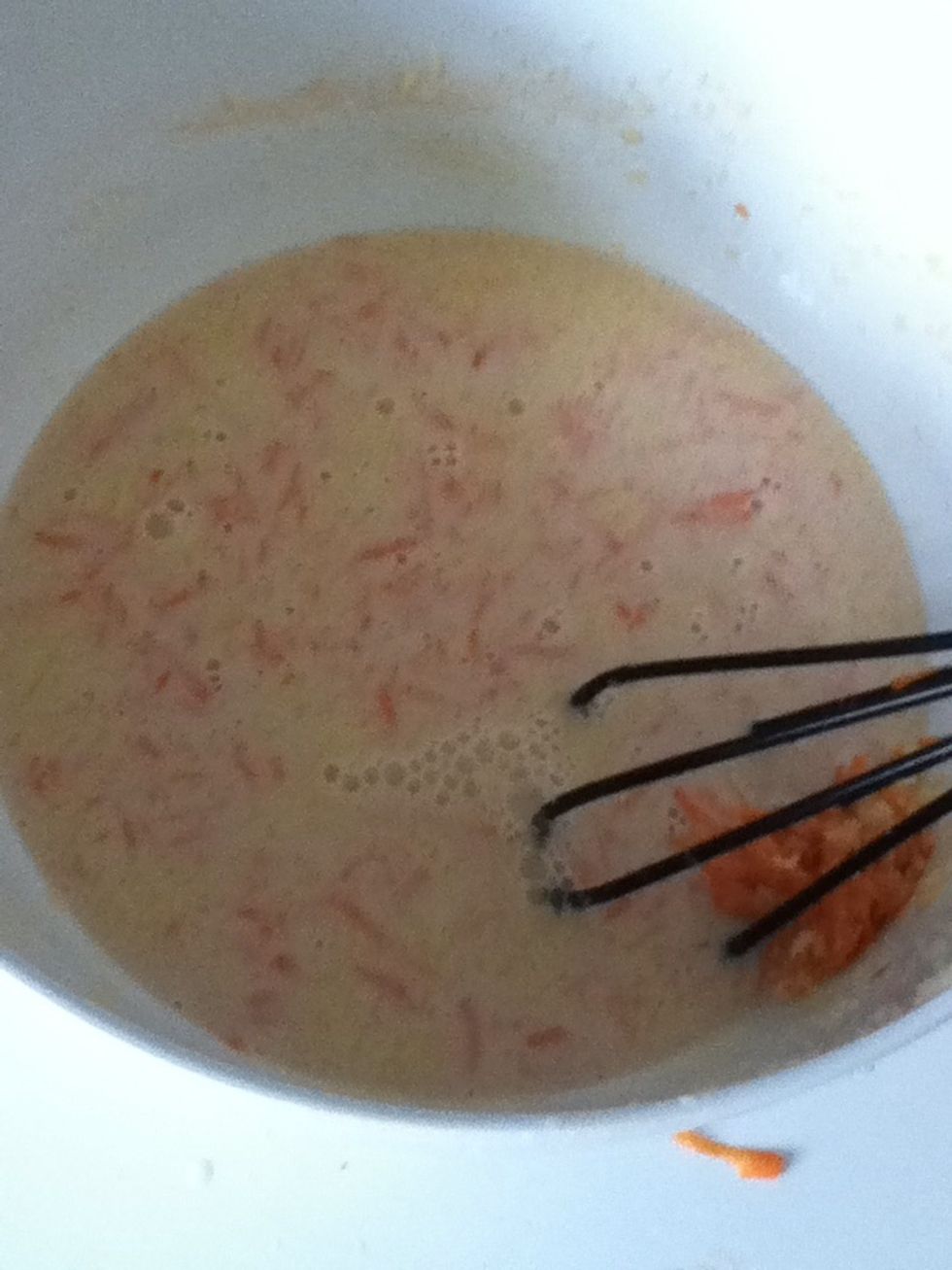 Now you can grate the 2 carrots and add them into.