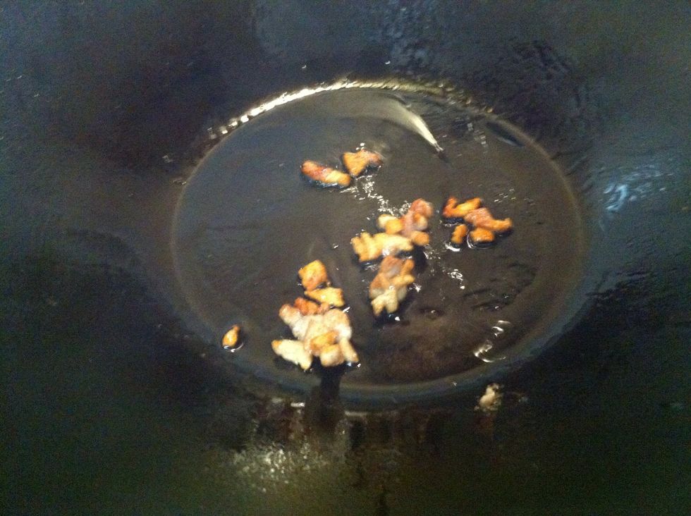 Now you can smell the lard and it has shriveled, leaving melted fat for flavor