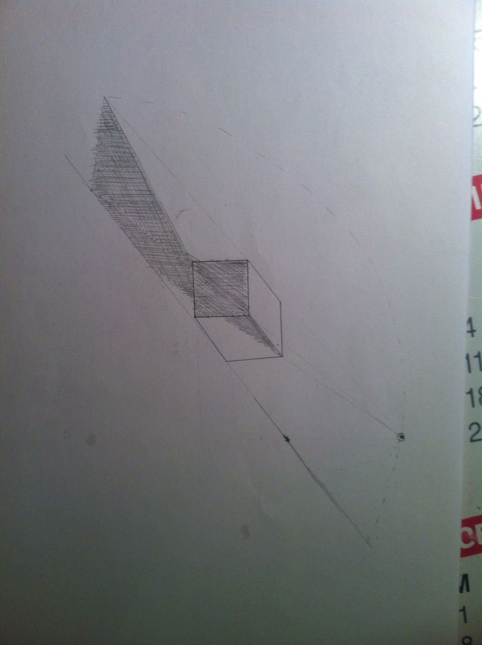 Now you fil the shadow in..(look at my line from top right corner...it gives a little shadow and then its the end of shadow,because my light is to the right of block and shines on right side of block.