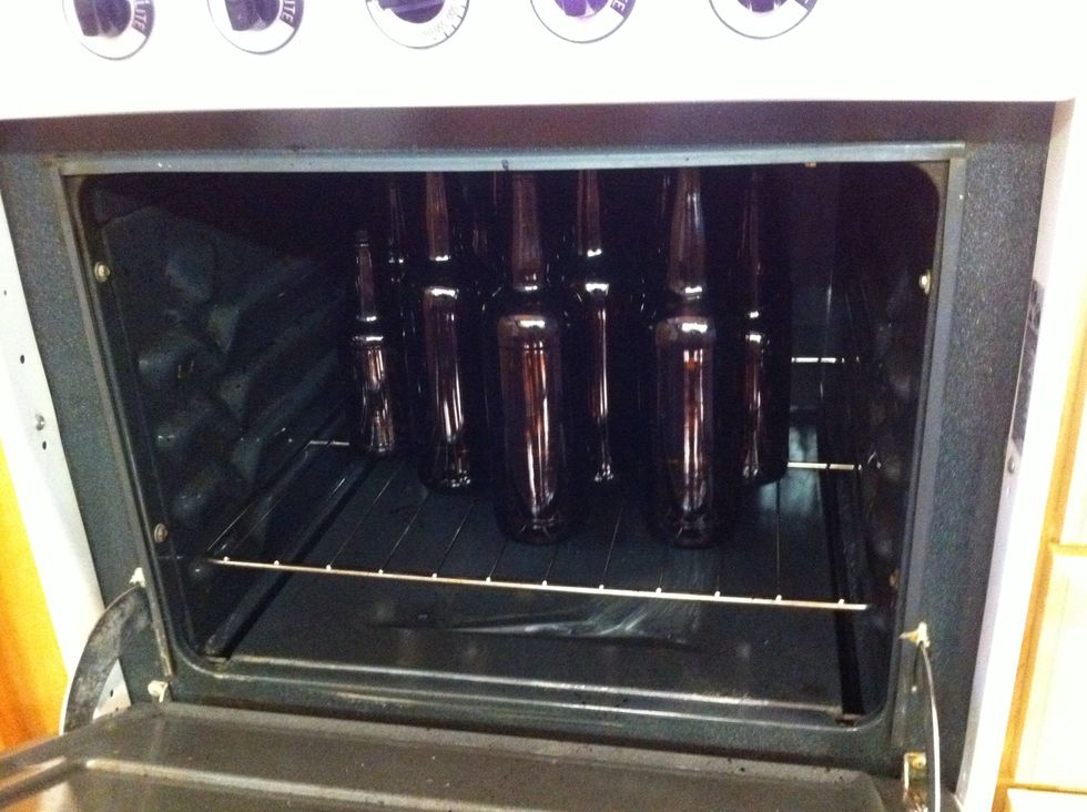 now you gotta get those bottles in your oven. you set that heat sack to 250 degrees. you let those bottles cook for a good hour son.  you'll need about 50 12 ounce bottles for a 5 gallon batch. aw yea