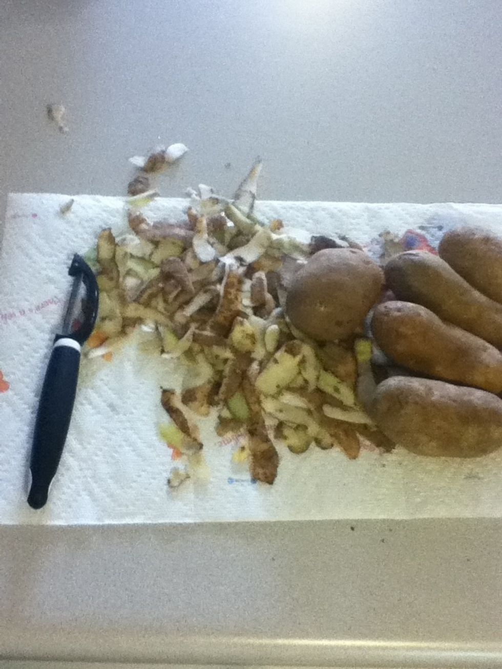 Now you gotta peel your potatoes. I'll be the first to admit, this part sucks.