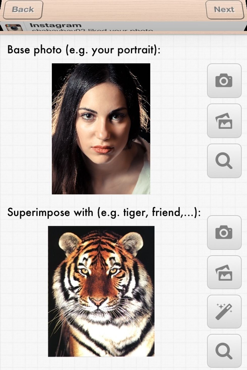 Now you have 2 photos. Tap on "next" button.