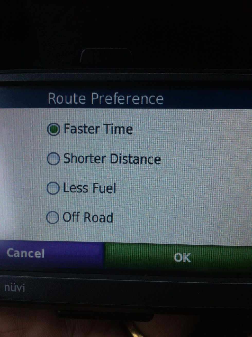Now you have different route preference u can select. After choosing the desired option click ok