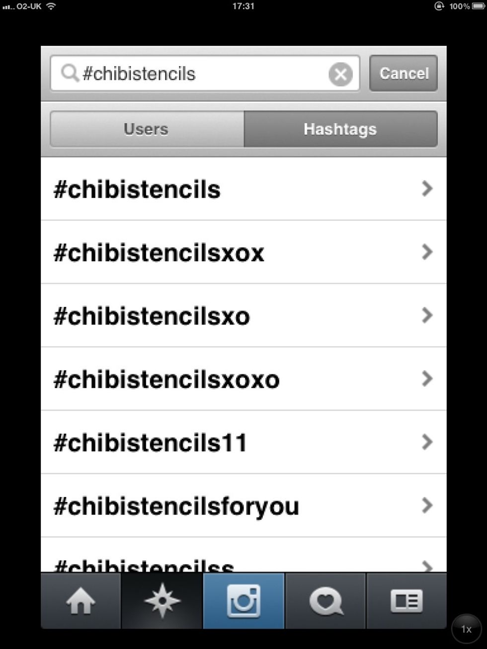 Now you have to click on hashtags. Then type in this: #chibistencils. When you have done that these come up^^^^**^^^. Click on any. I would personally chose the top one