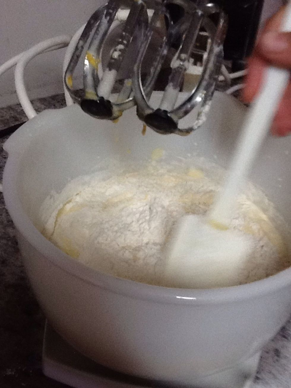 Now you have to mix it together and always mix it with the electric mixer. After you have mixed it you have to take half of the batter and put it onto another bowl.