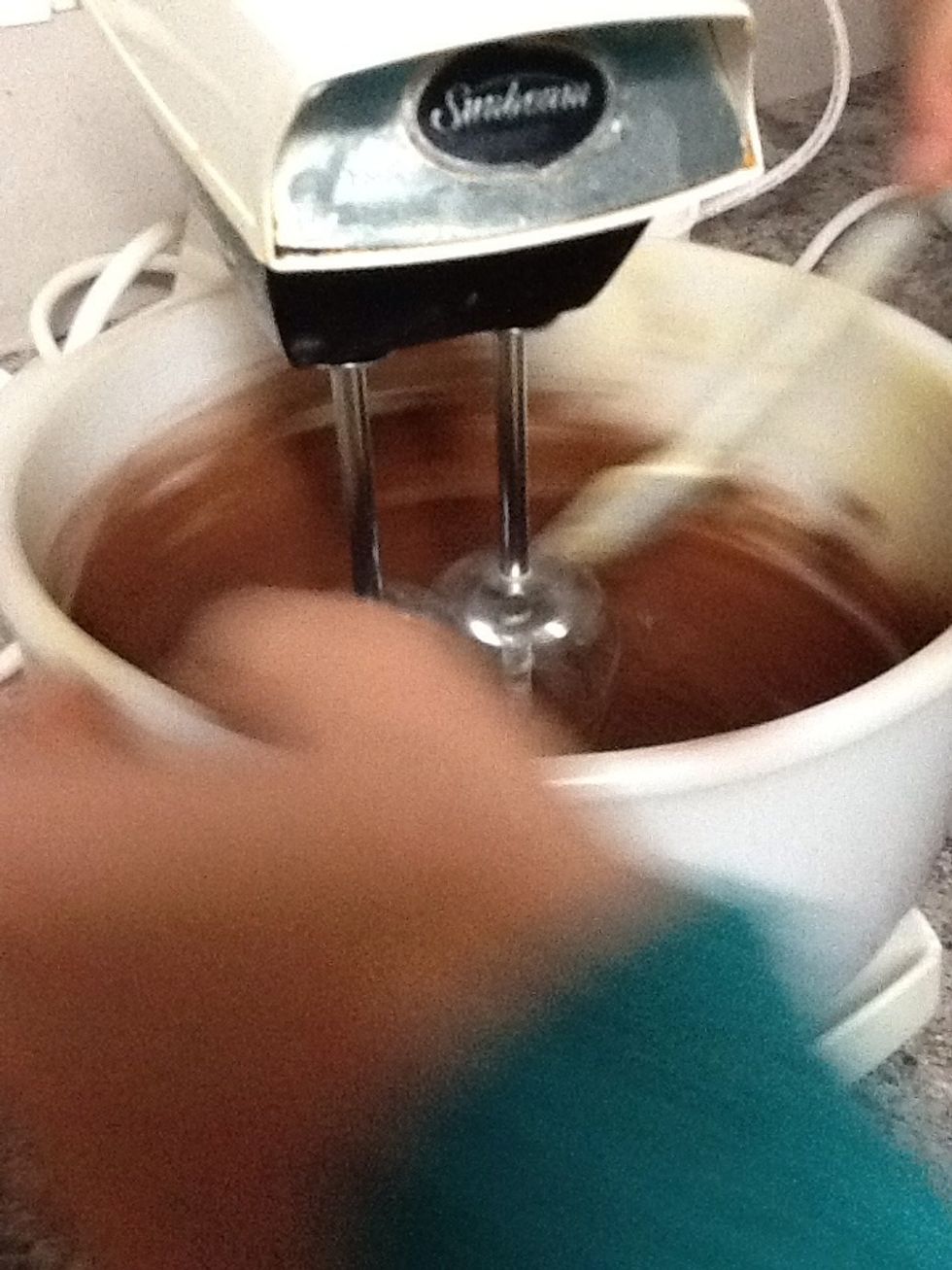 Now you have to mix this one with the electric mixer because of the cocoa powder.