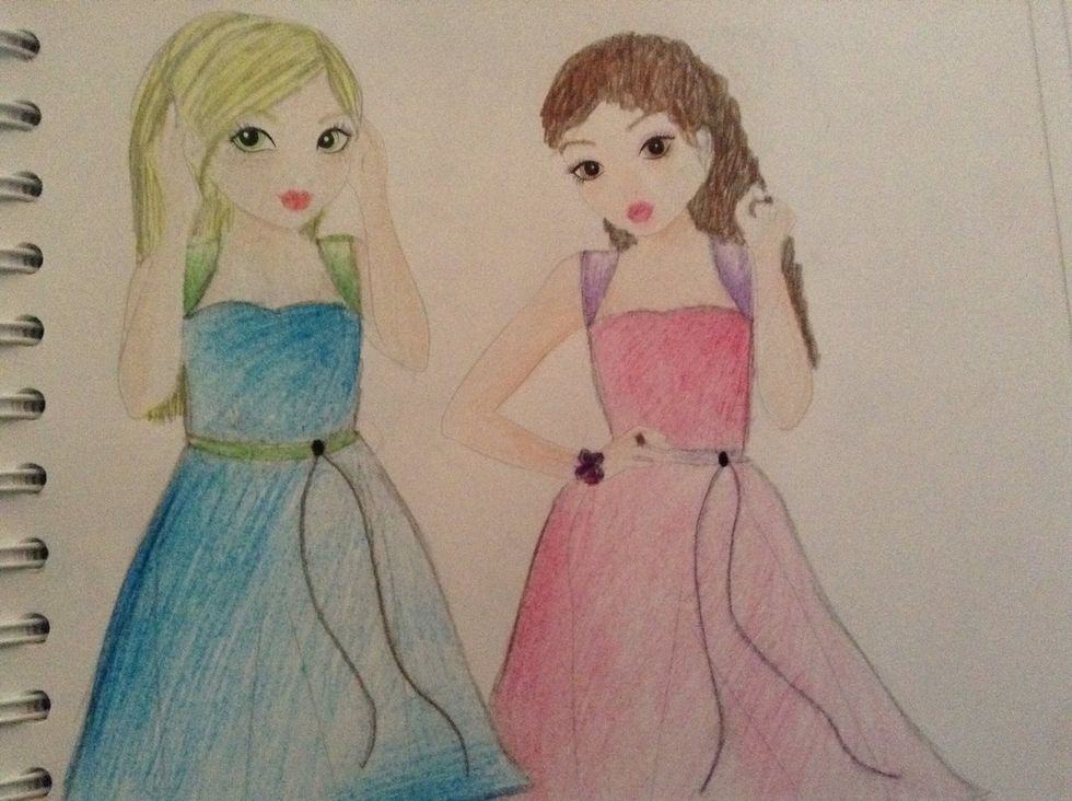 Now, you have two 50s' inspired dresses- one blue and green, one pink and purple. Thanks for reading and I hope this inspired you to design!!!