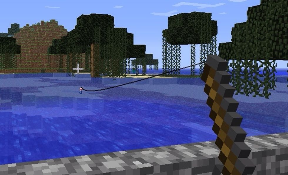 Now you'll have to fish. You need at least five fish but can need up to twenty. To fish you right click in a large body of water, wait for the little bobber to go under then quickly\u2026